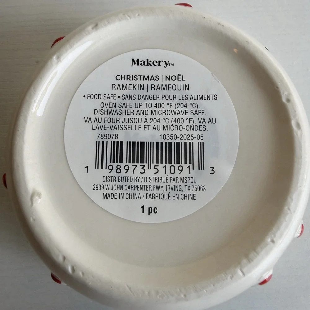Set Of 3 Christmas Ramekins 4in Candy Cane Ceramic Oven Safe Baking Dish New